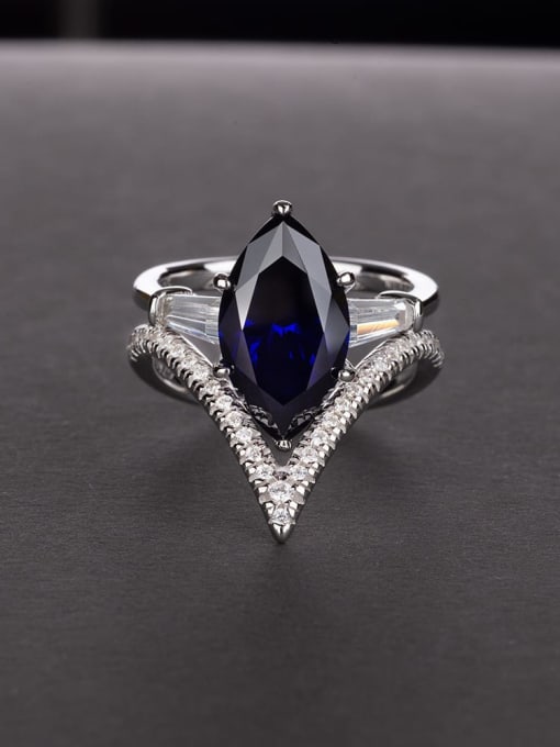 Blue [R 0304] 925 Sterling Silver High Carbon Diamond Geometric Luxury Ring